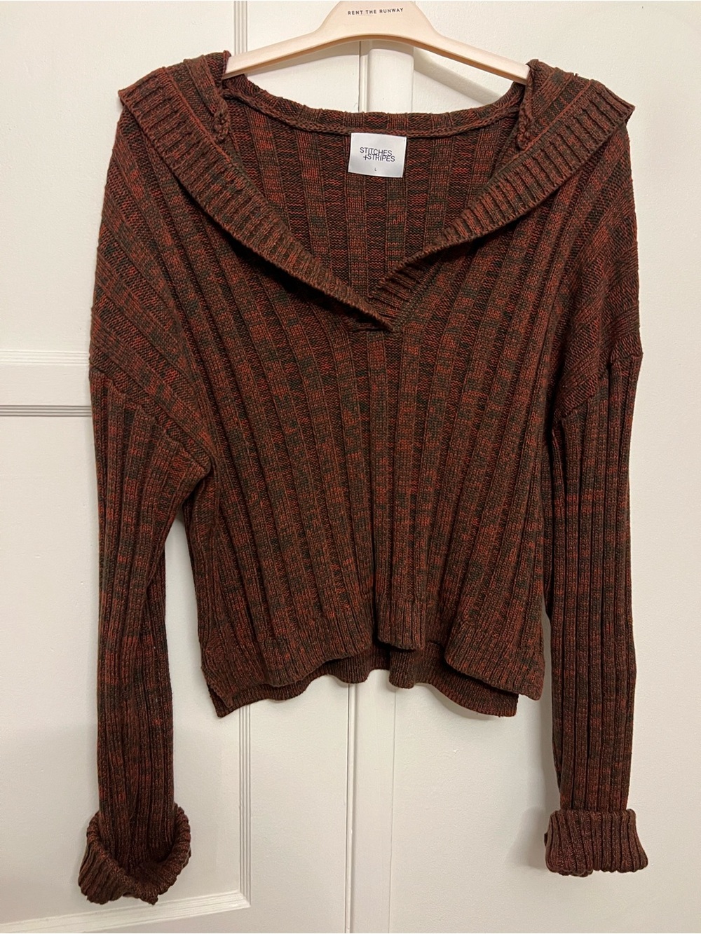 Stitches & Stripes Rust-Brown Ribbed Cowl Sweater